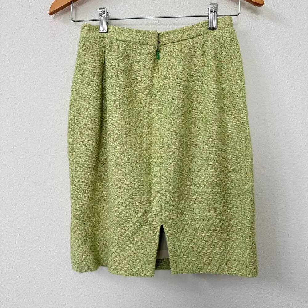 Dewilde Koos‎ New York Tweed Skirt Suit Floral Lined Blazer Green Size 10